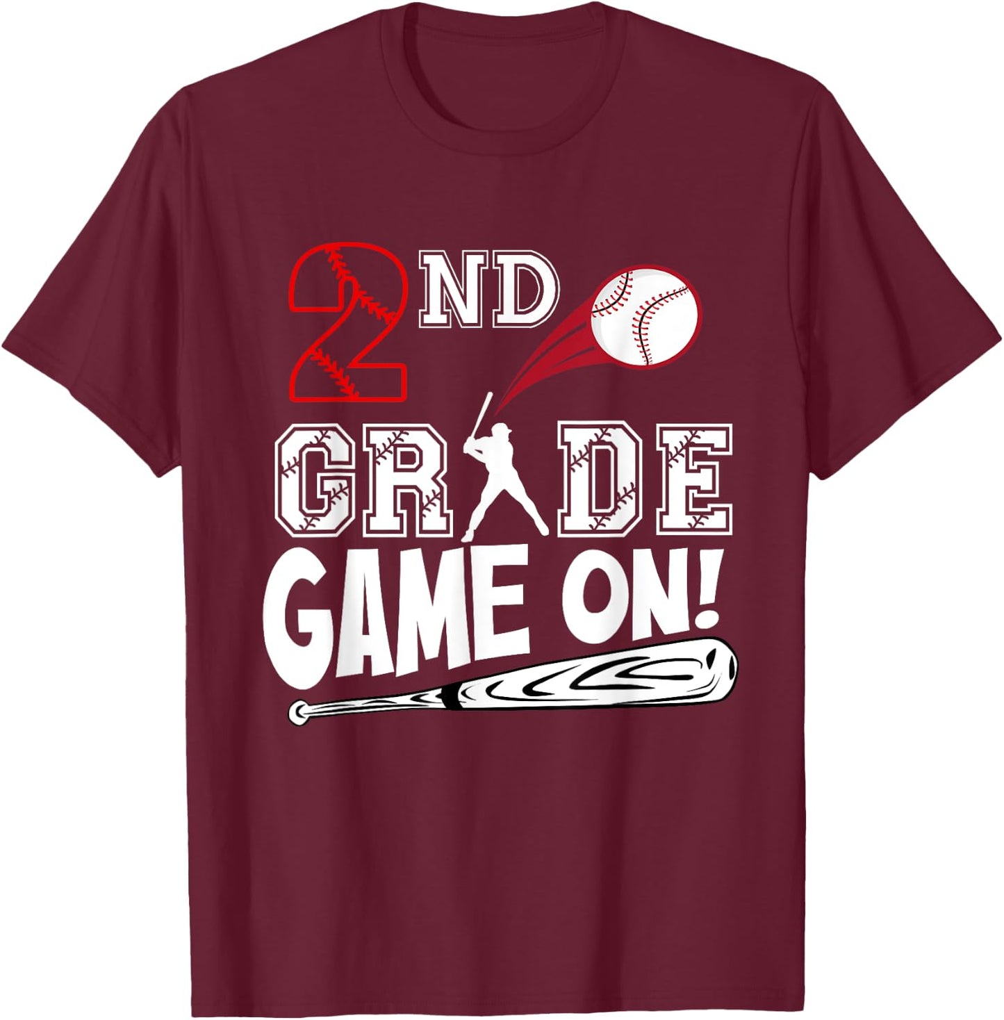 2nd Grade Game On First Day of School Baseball Second Grade T-Shirt - T-Shirt | Maroon