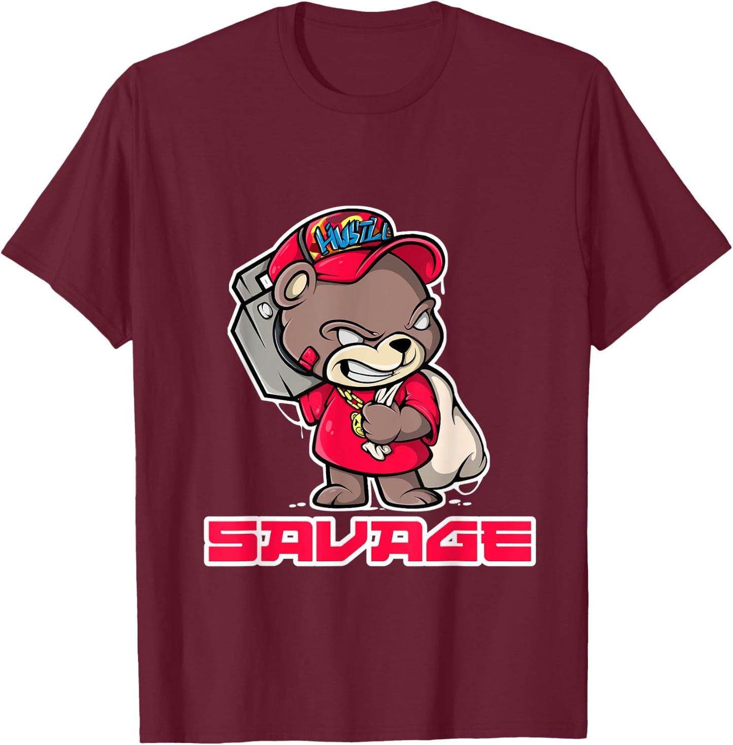 Teddy Bear Hip Hop Rap Boombox Urban Hustle Camo Savage T-Shirt - T-Shirt | Maroon