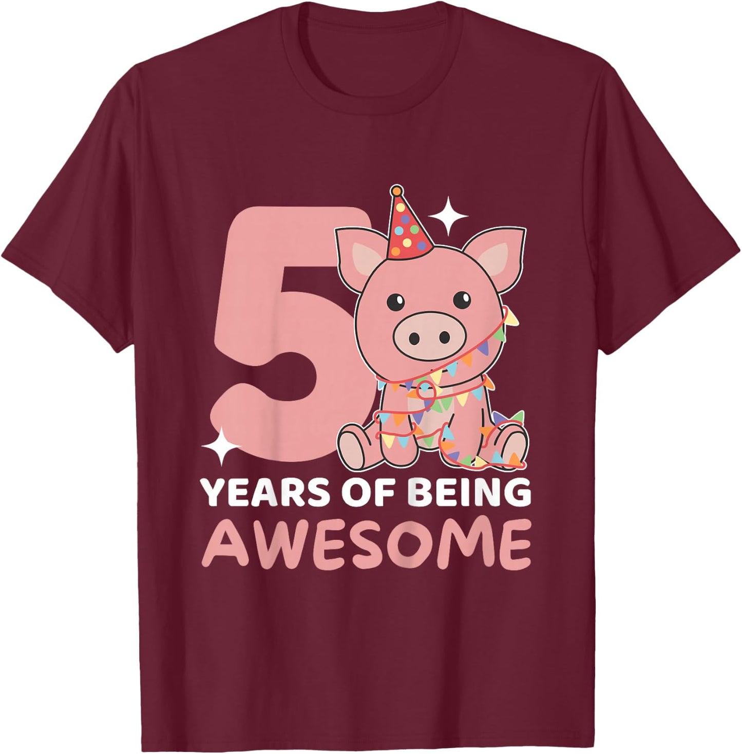 Pig For The 5th Birthday For Children Five Years Old T-Shirt - T-Shirt | Maroon
