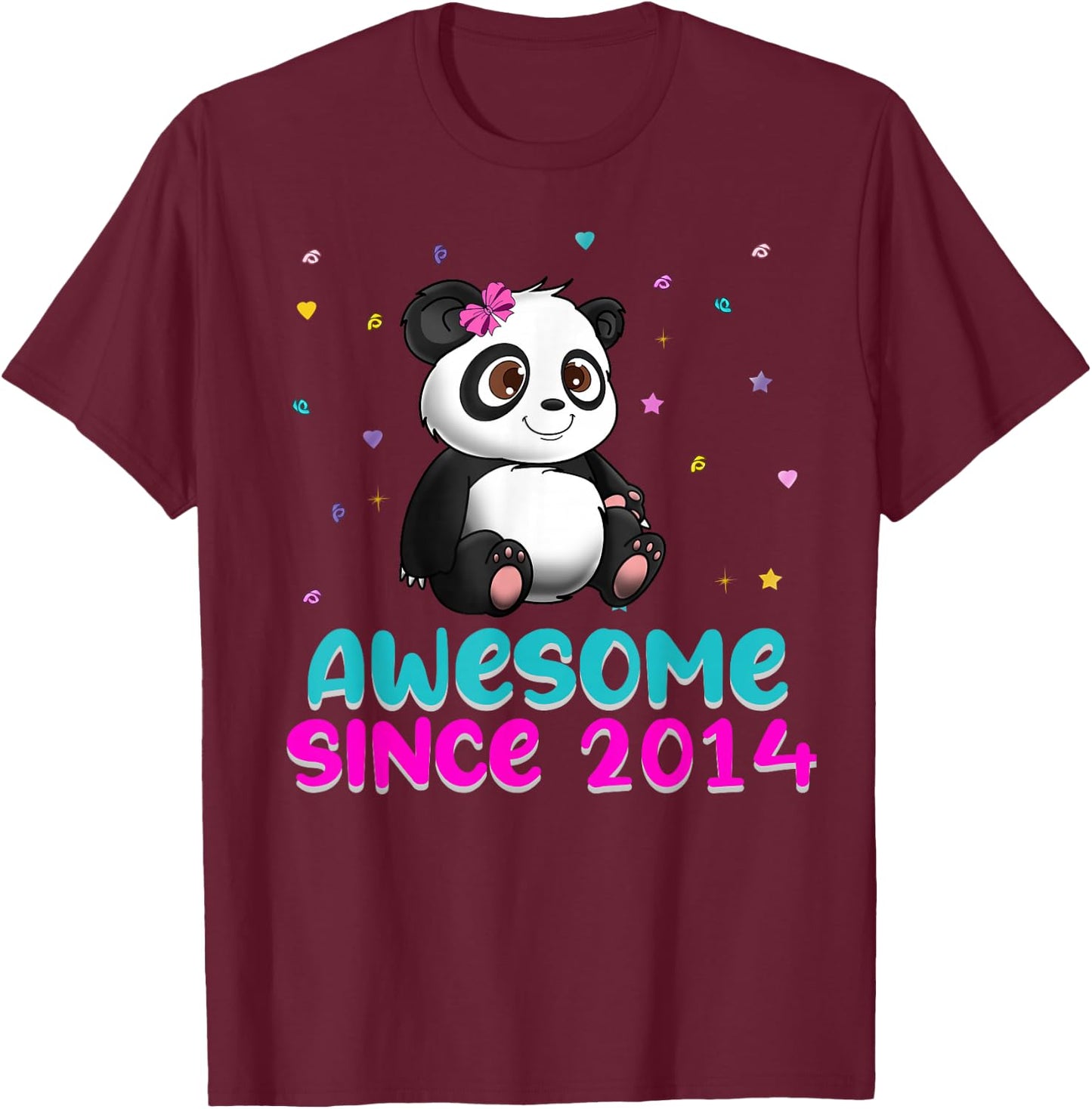 Panda Bear Girl Birthday Gift Love Awesome Since 2014 T-Shirt - T-Shirt | Maroon