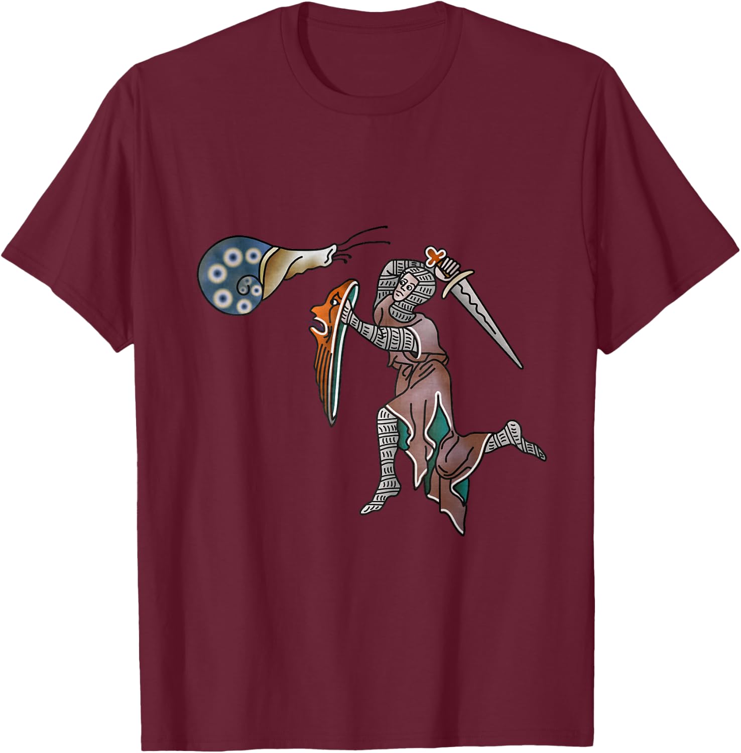 Marginalia Knight vs snail - Medieval Meme - MargiKnights T-Shirt - T-Shirt | Maroon