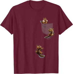 Cute Little Squirrel Playing, Climbing in Pocket, Chipmunk T-Shirt - T-Shirt | Maroon