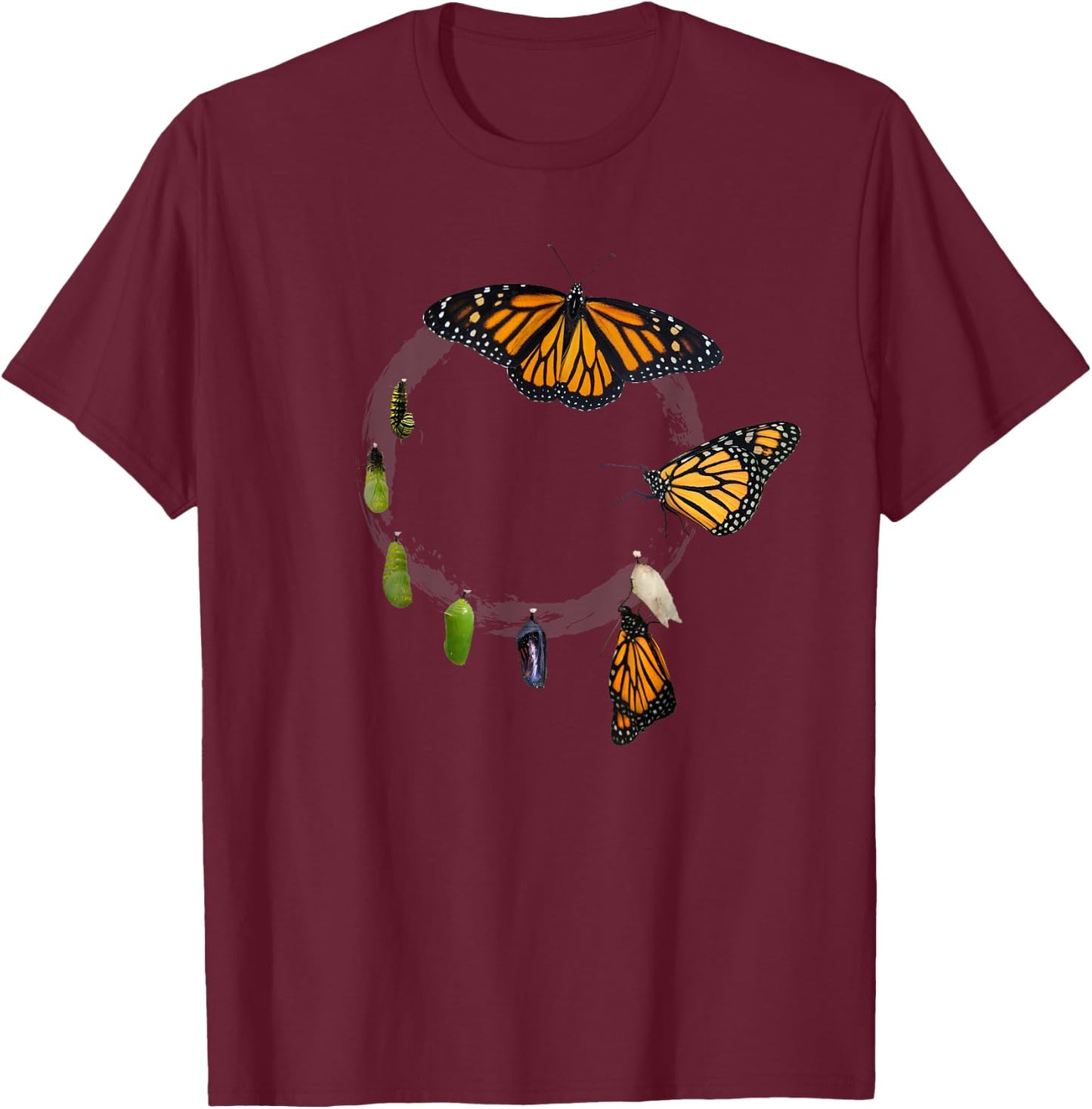Monarch Butterfly Chrysalis Cycle Nature Lover Gift T-Shirt - T-Shirt | Maroon