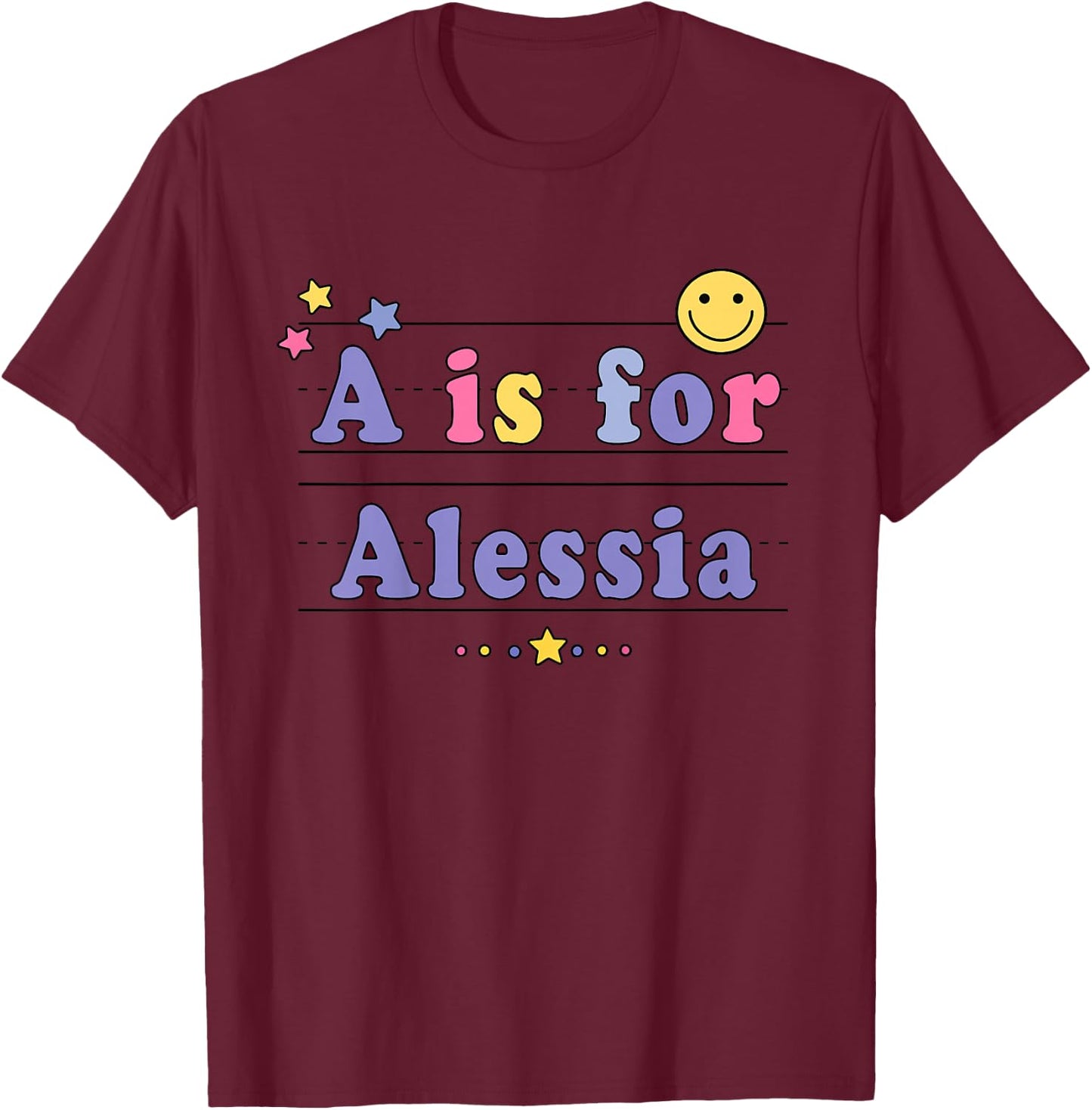 Kids Alessia Name Shirt Alphabet A is for Alessia T-Shirt - T-Shirt | Maroon