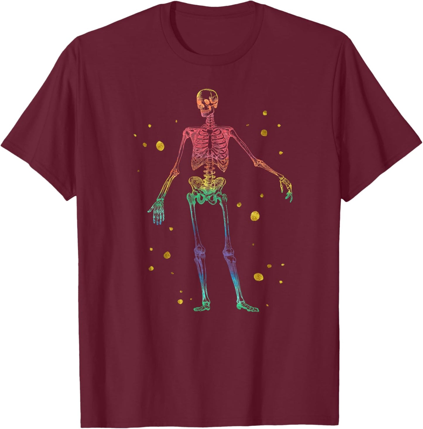 Vintage Rainbow Skeleton Halloween Anatomy Pride Cute Shirt T-Shirt - T-Shirt | Maroon