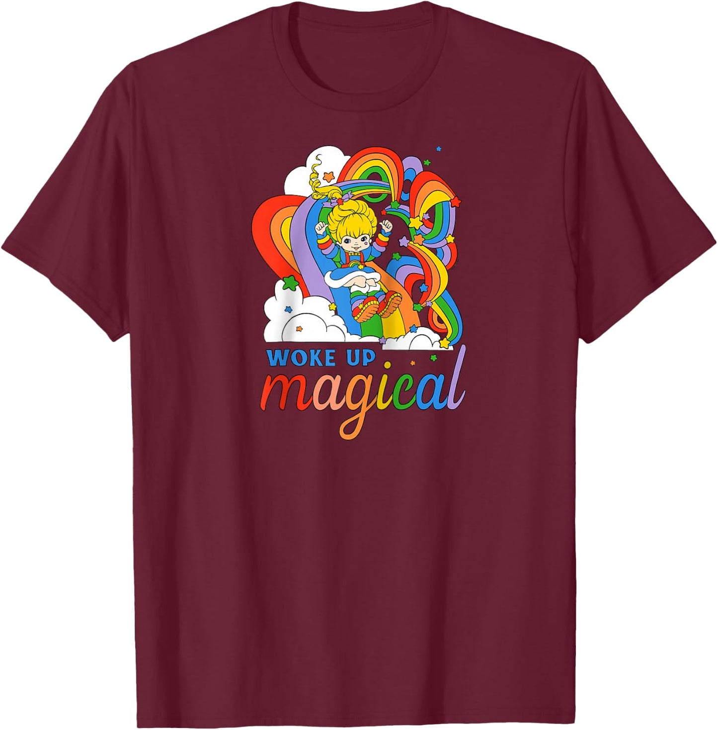 Rainbow Brite Woke Up Magical Vintage Rainbow Slide Raglan Baseball T-Shirt - T-Shirt | Maroon