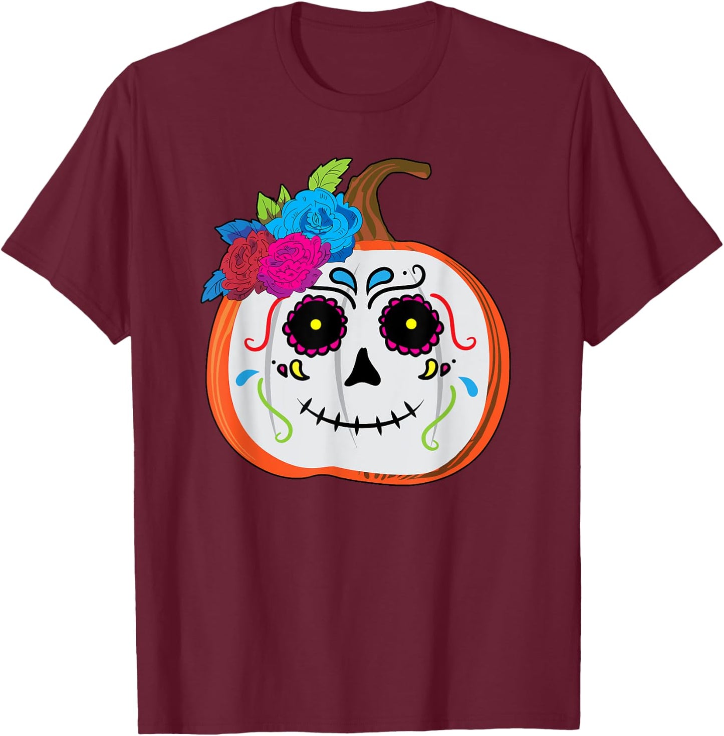 Dia De Los Muertos Toddler Girl Women Mexican Pumpkin Skull T-Shirt - T-Shirt | Maroon