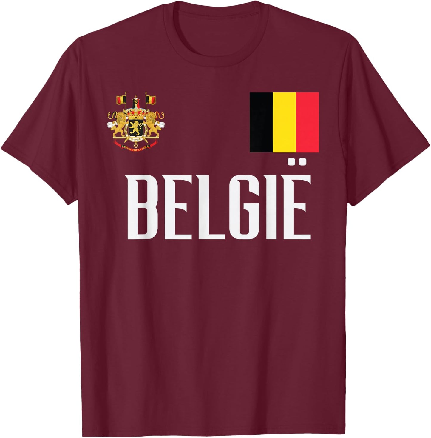 Belgium Flag Belgie Football Soccer Fan Men Women Kids T-Shirt - T-Shirt | Maroon