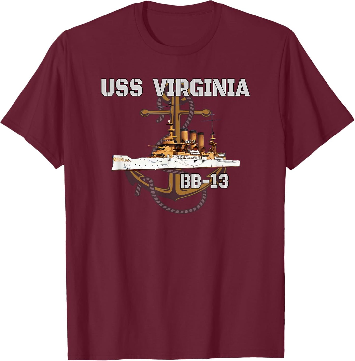 USS Virginia BB-13 Battleship American WW1 Warship Veterans T-Shirt - T-Shirt | Maroon