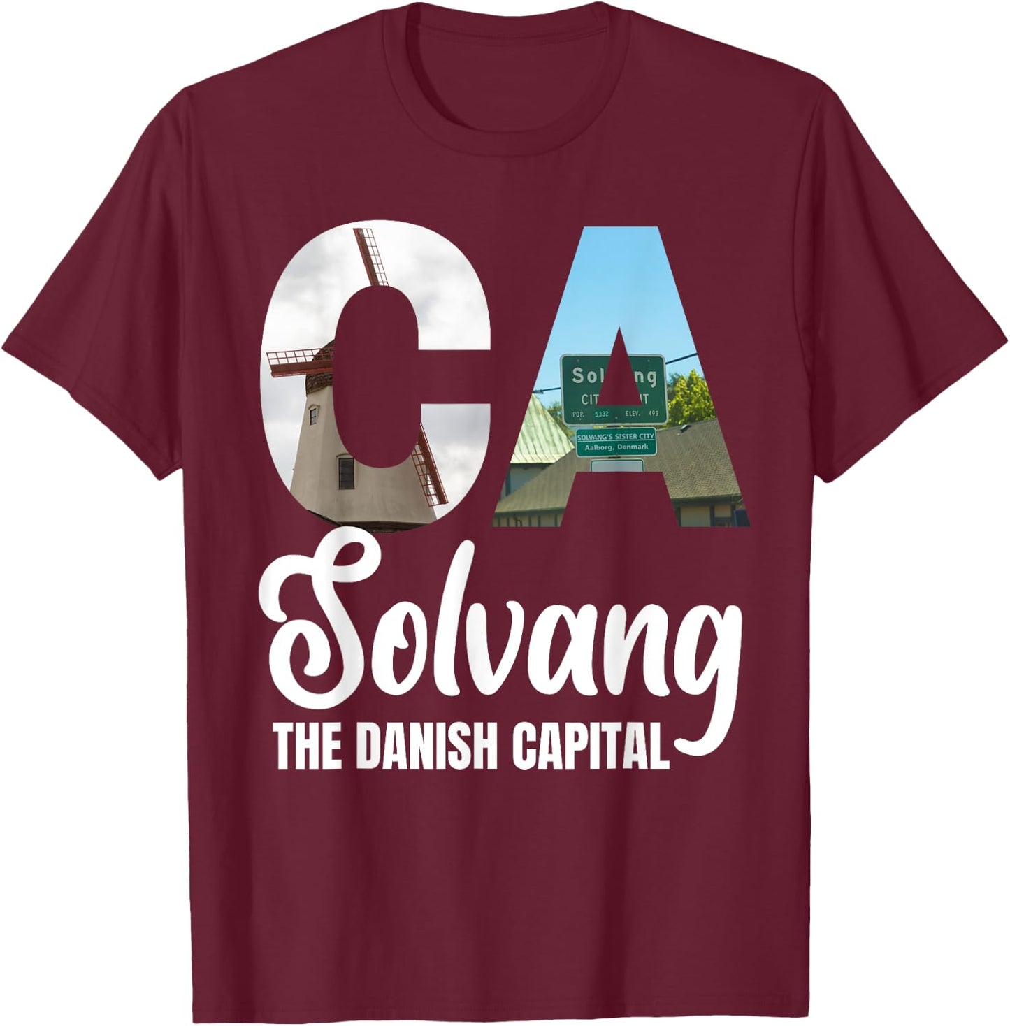 Solvang California CA Souvenir Design T-Shirt - T-Shirt | Maroon