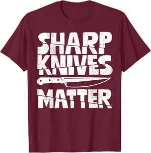 Chef Sharp Knives Matter Funny Cook Culinary Vintage T-Shirt - T-Shirt | Maroon