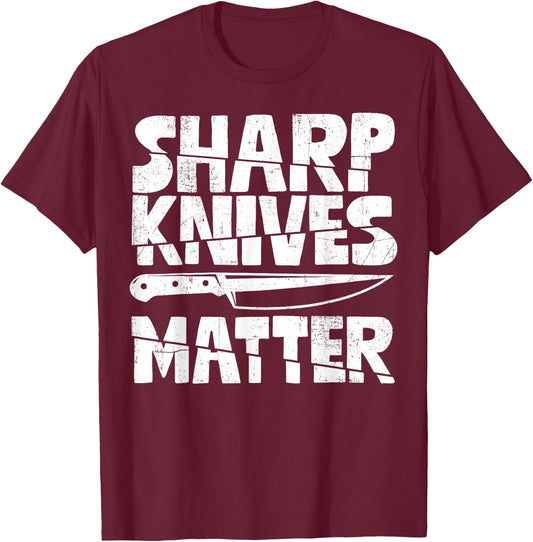 Chef Sharp Knives Matter Funny Cook Culinary Vintage T-Shirt - T-Shirt | Maroon