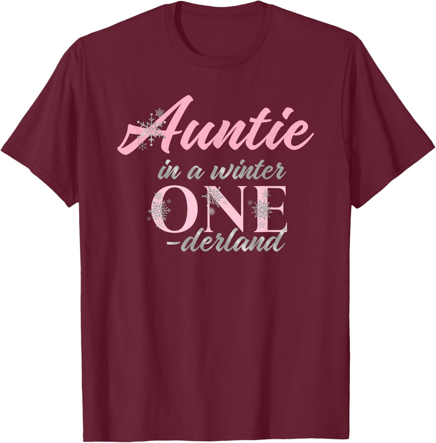 Auntie Of The Birthday for Girl Winter Onederland 1st T-Shirt - T-Shirt | Maroon
