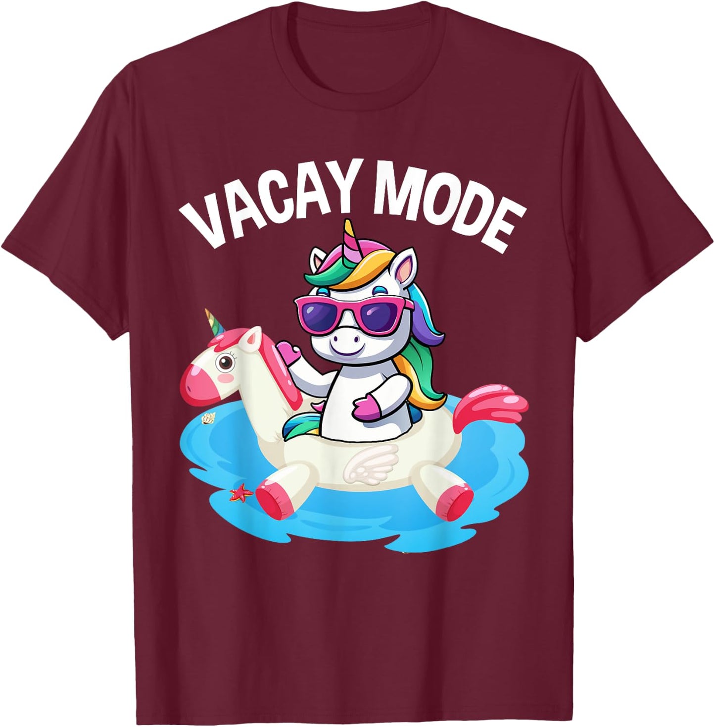 Vacay Mode Cute Unicorn Funny Family Vacation Kids Girl T-Shirt - T-Shirt | Maroon
