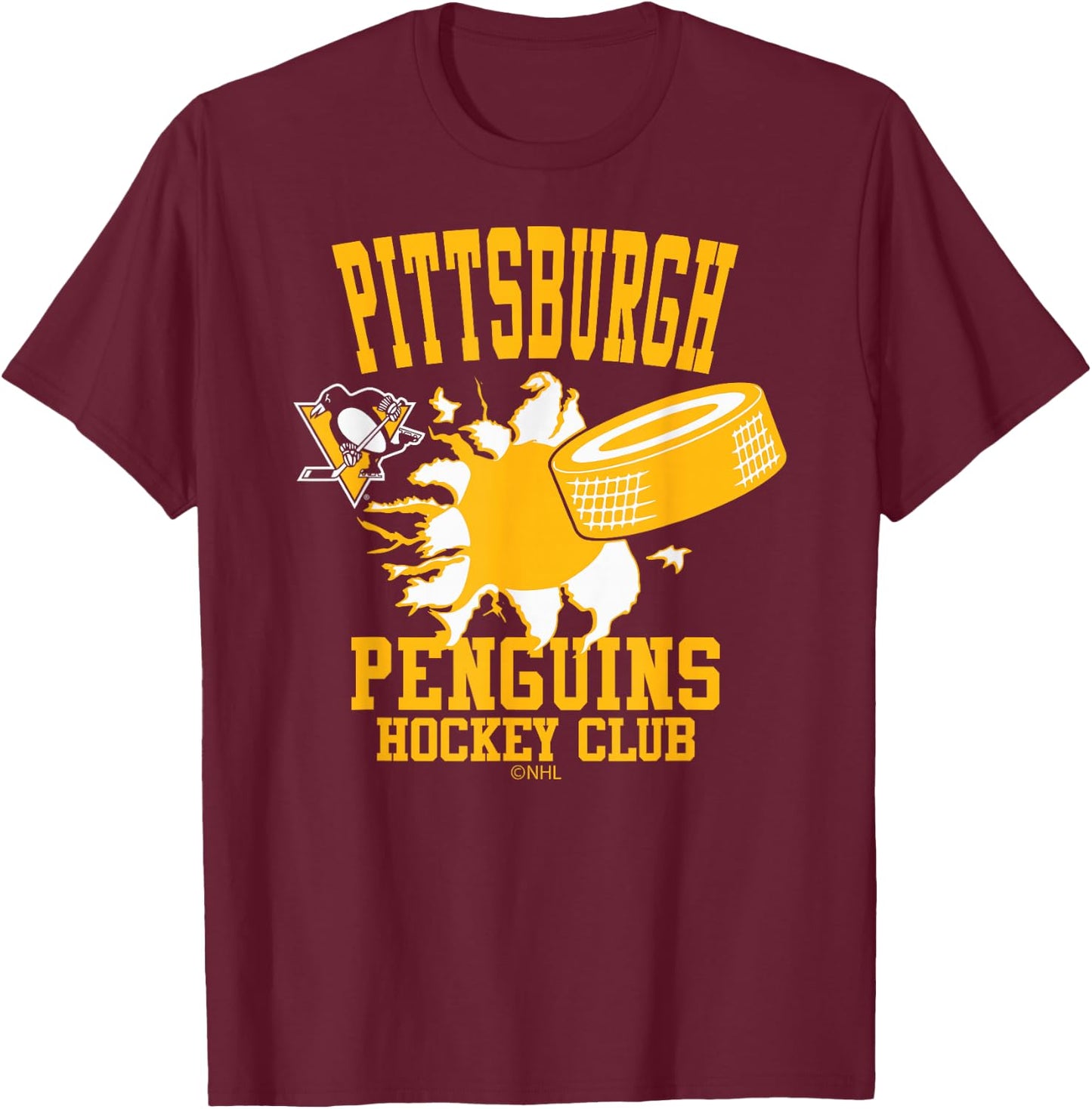 Pittsburgh Penguins Hockey Puck Burst Black T-Shirt - T-Shirt | Maroon