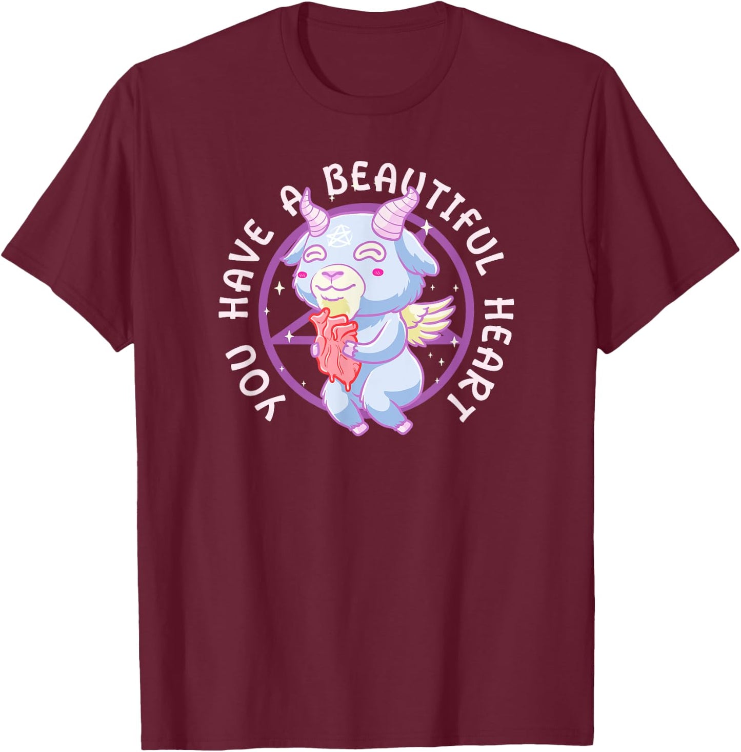 Cute Demon Goat Holding Heart Funny Dark Pastel Goth T-Shirt - T-Shirt | Maroon