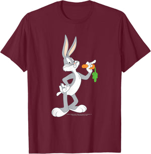 Looney Tunes Bugs Bunny Eating A Carrot T-Shirt - T-Shirt | Maroon