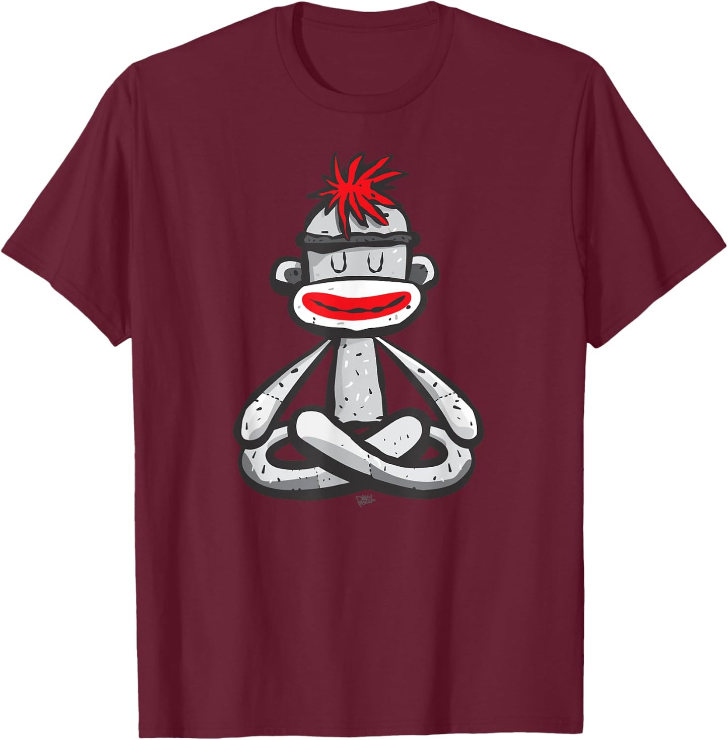 Sock Monkey in Seated Lotus Yoga Pose Cute Mindfulness Asana T-Shirt - T-Shirt | Maroon