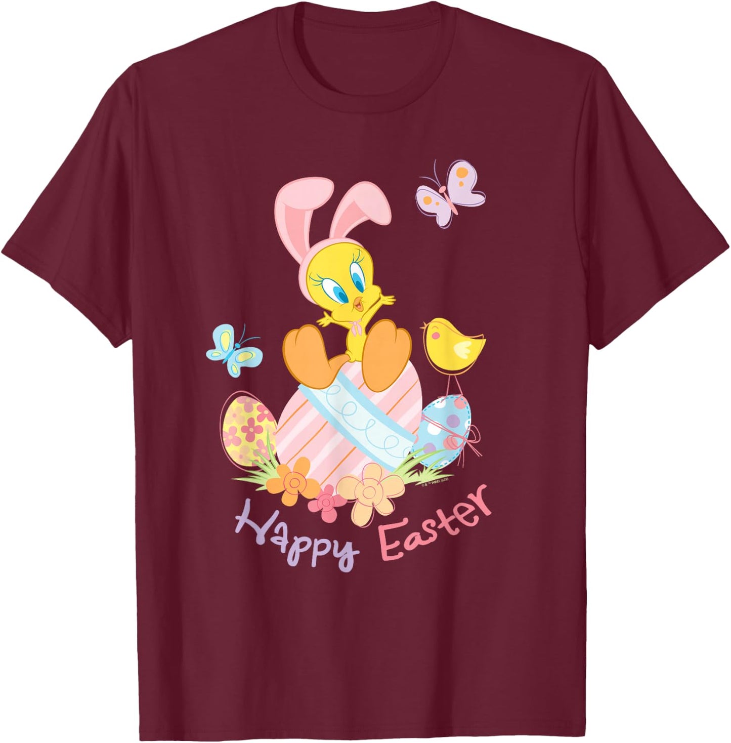 Looney Tunes Happy Easter Tweety With Bunny Ears T-Shirt - T-Shirt | Maroon