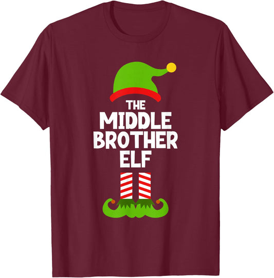 Family The Middle Brother Elf Christmas Matching Pj Pajama T-Shirt - T-Shirt | Maroon