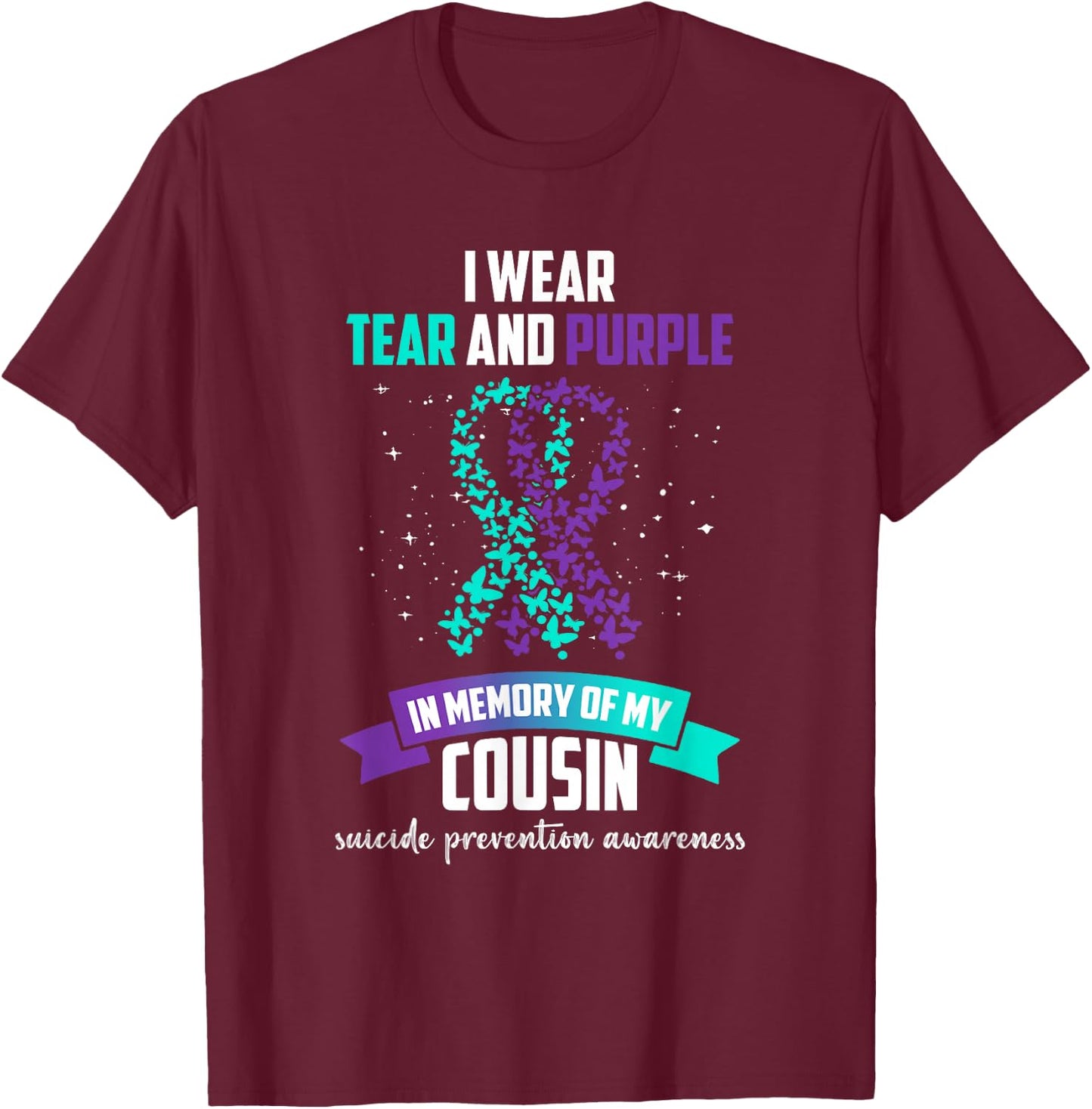 Purple Ribbon Suicide Prevention Awareness T-Shirt - T-Shirt | Maroon