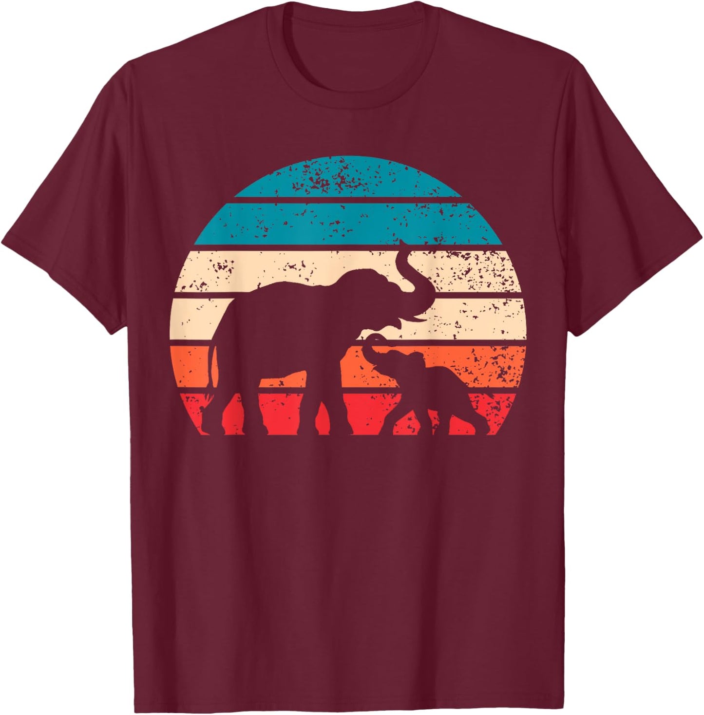 Vintage Elefant Retro Sonnenuntergang Farben Silhouette T-Shirt - T-Shirt | Maroon