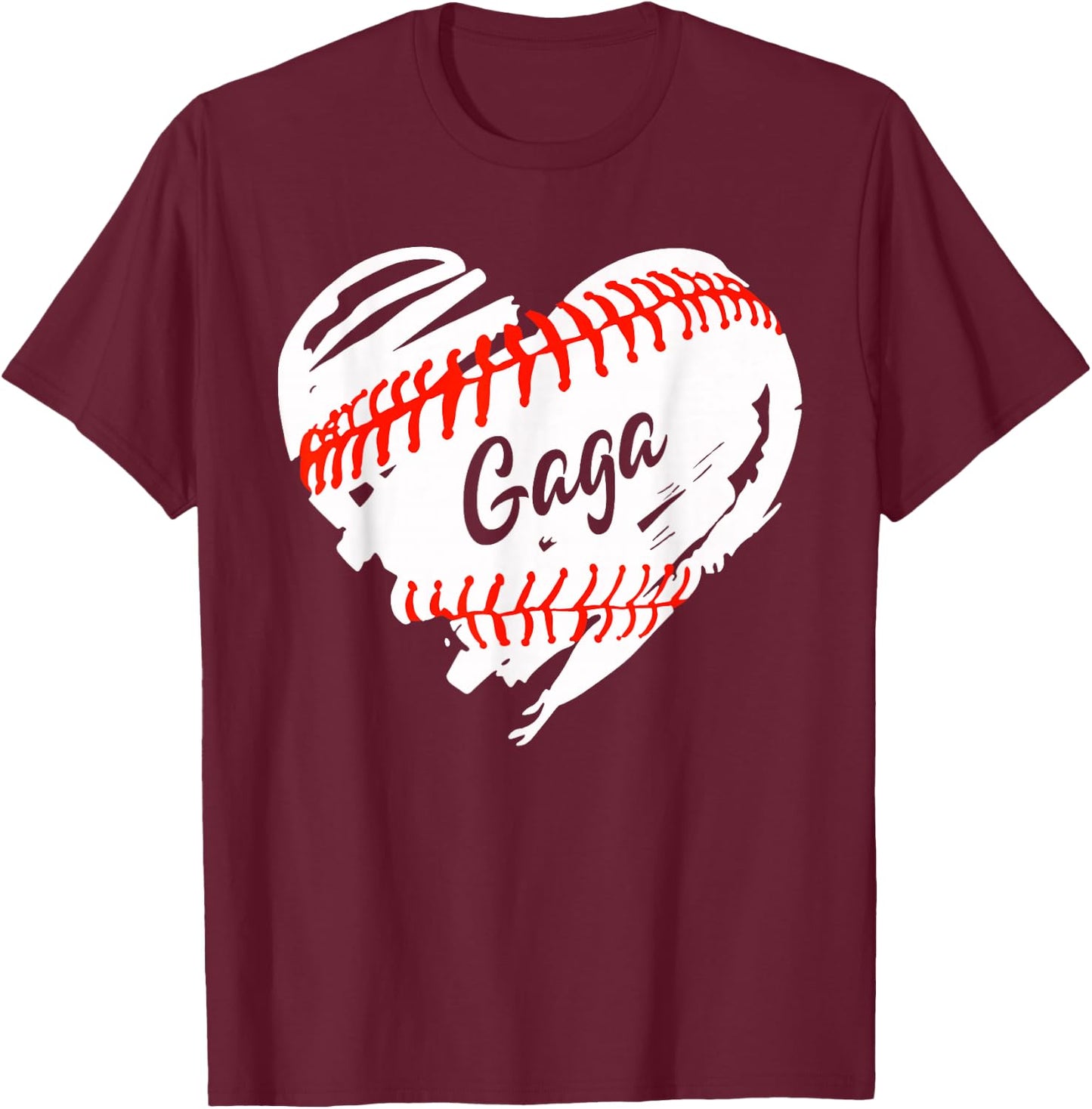 Baseball Heart Baseball Gaga Women Softball Mom Short T-Shirt - T-Shirt | Maroon