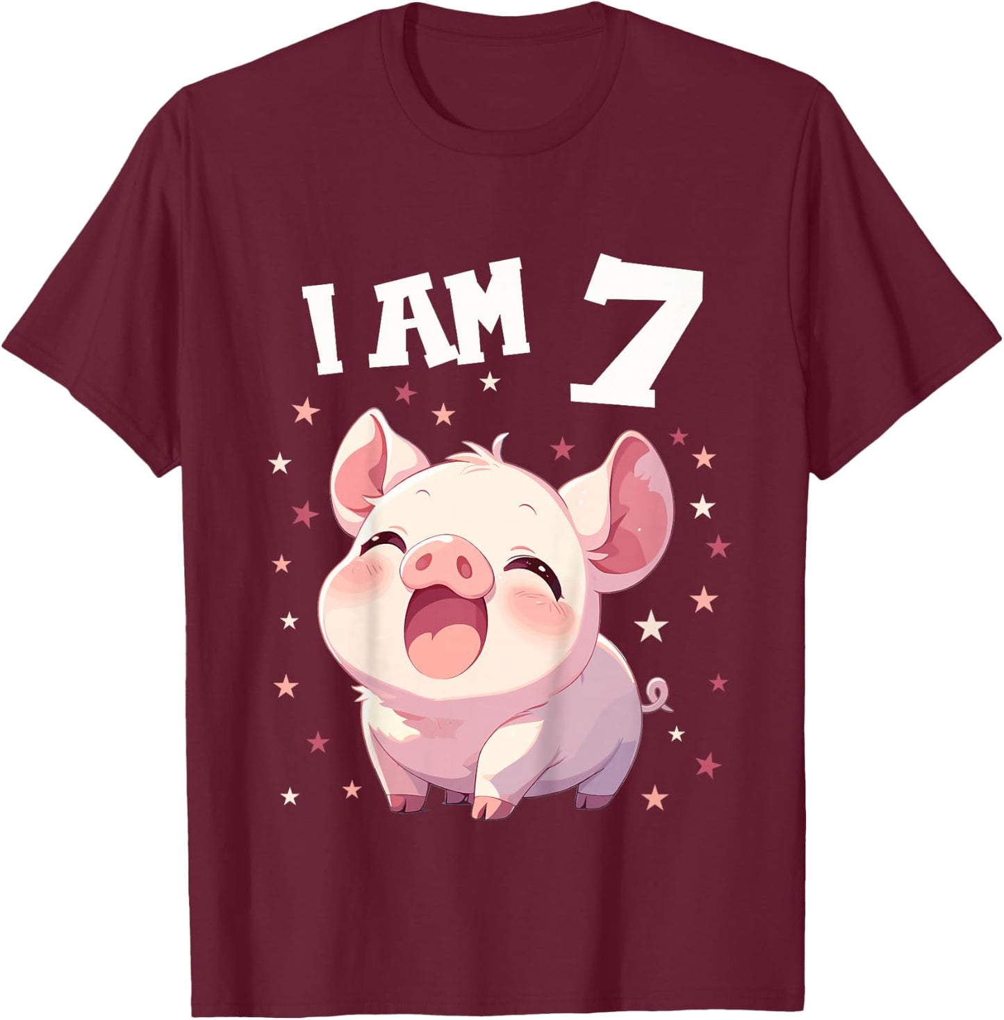 Kids 7 Years old 7 birthday Pigs Boy Girl Pig T-Shirt - T-Shirt | Maroon