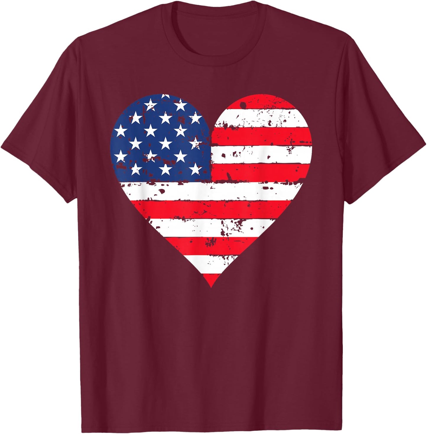 American Flag Heart 4th of July USA Patriotic Pride T-Shirt - T-Shirt | Maroon