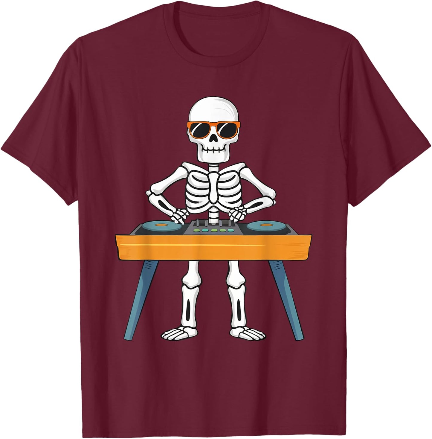 Funny Skeleton Playing DJ Music Kids Boys Girls Halloween T-Shirt - T-Shirt | Maroon