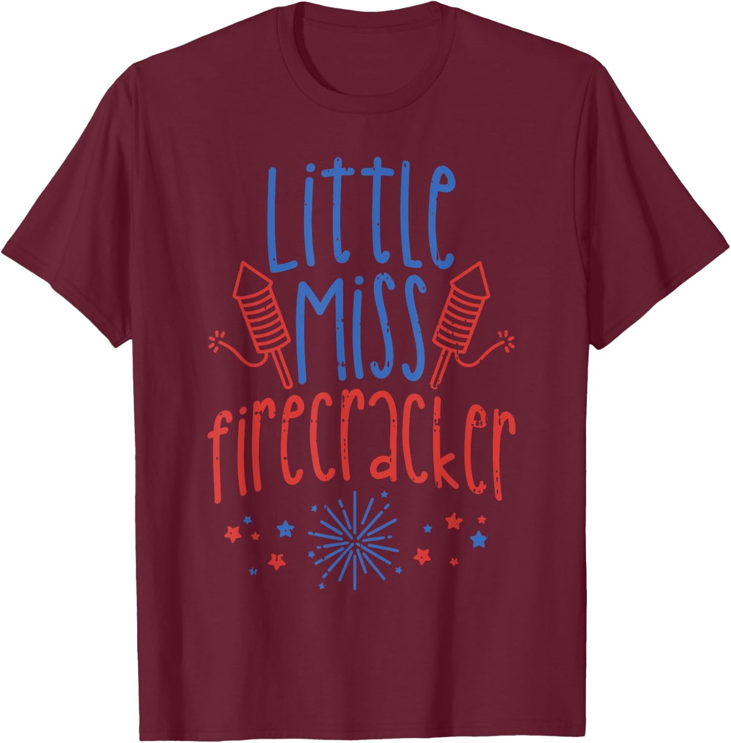 Little Miss Firecracker Funny 4th Of July Patriot Girls Gift T-Shirt - T-Shirt | Maroon