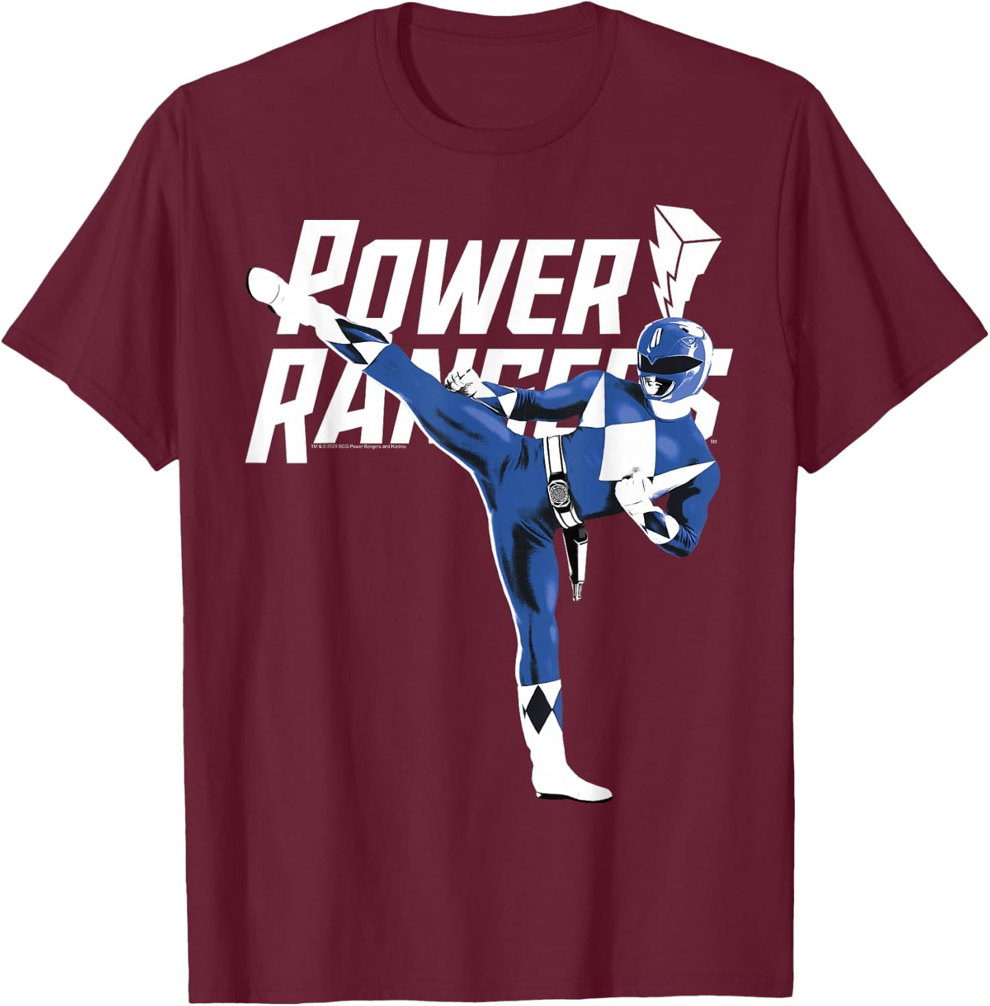 Power Rangers Blue Ranger Karate Action Pose Logo T-Shirt - T-Shirt | Maroon