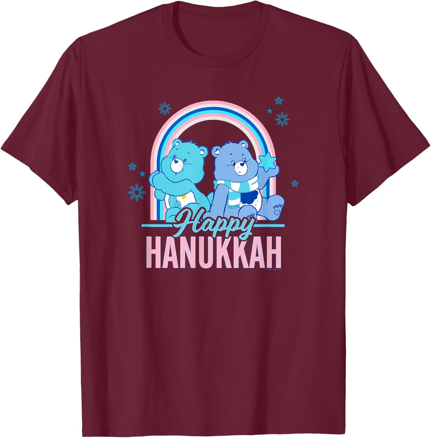 Care Bears Vintage Grumpy & Bedtime Bear Happy Hanukkah Duo T-Shirt - T-Shirt | Maroon