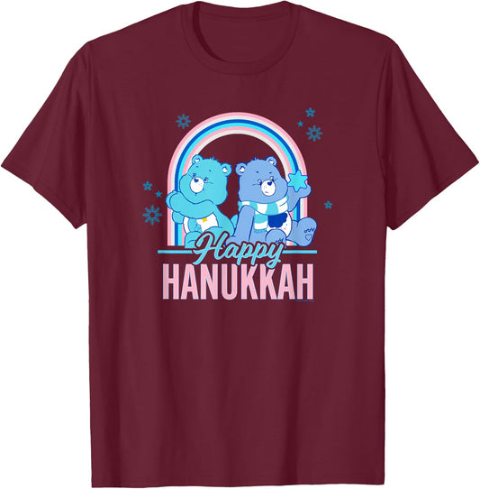 Care Bears Vintage Grumpy & Bedtime Bear Happy Hanukkah Duo T-Shirt - T-Shirt | Maroon