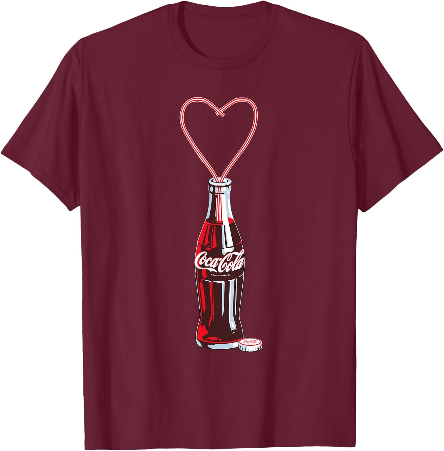 Coca Cola Bottle Heart Straws T-Shirt - T-Shirt | Maroon
