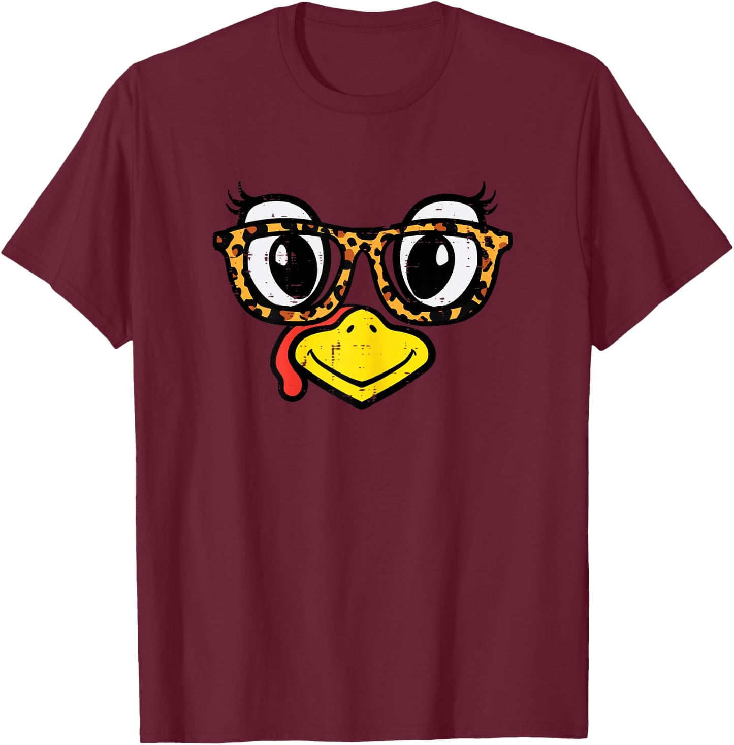 Thanksgiving Turkey Glasses Cute Fall Girls Kids Women Youth T-Shirt - T-Shirt | Maroon