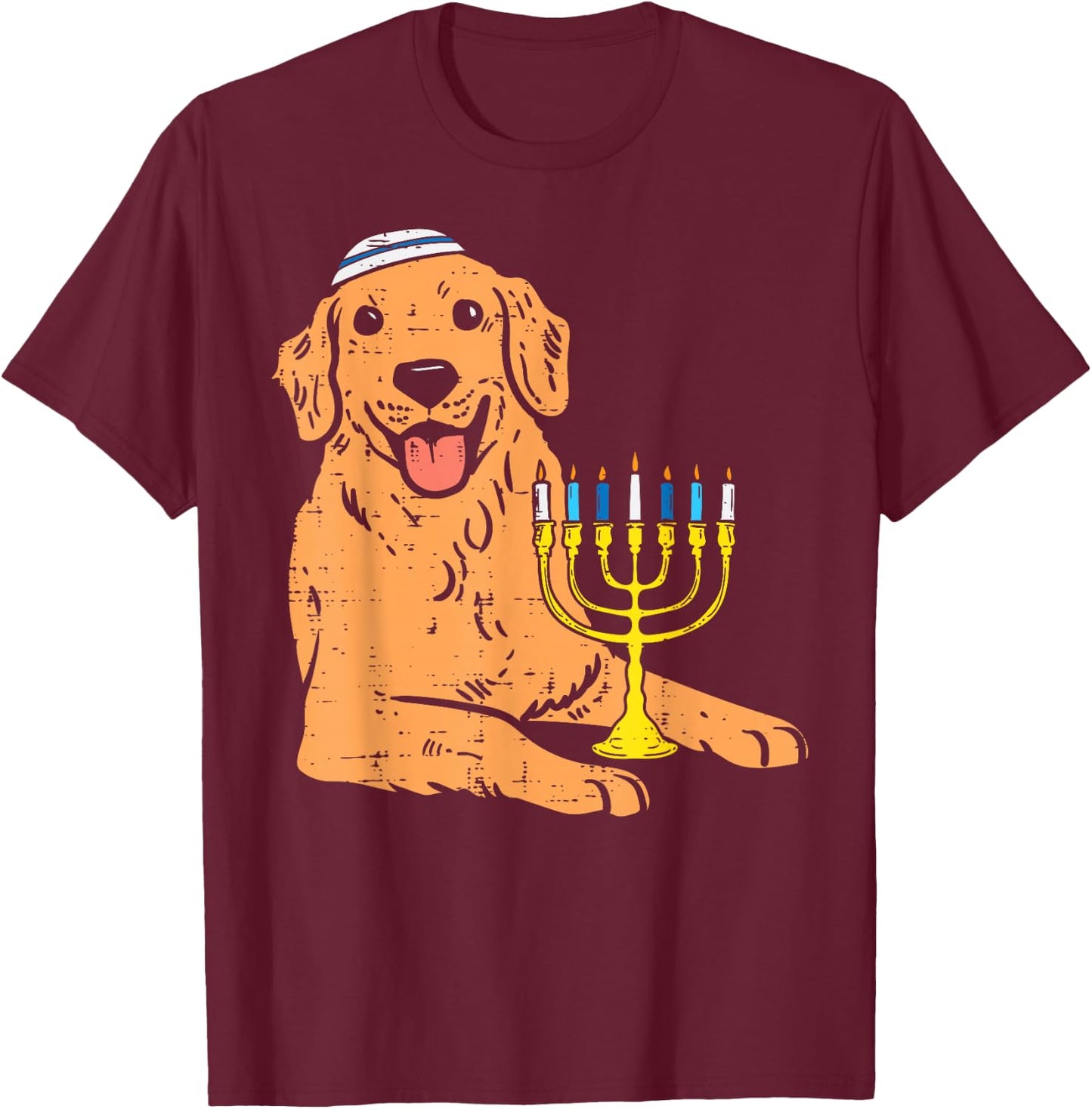 Jewish Golden Retriever Dog Hanukkah Pajamas Chanukah PJs T-Shirt - T-Shirt | Maroon