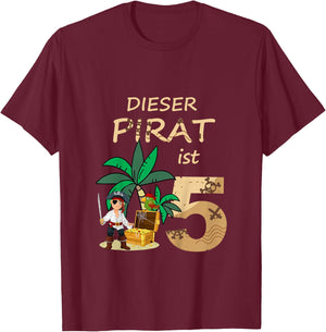 Kinder Geburtstagsshirt 5 Jahre Junge Pirat T-Shirt - T-Shirt | Maroon