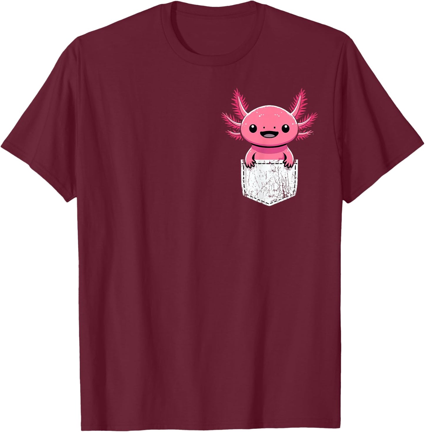 Axolotl Cute Kawaii Pocket Axolotl T-Shirt - T-Shirt | Maroon