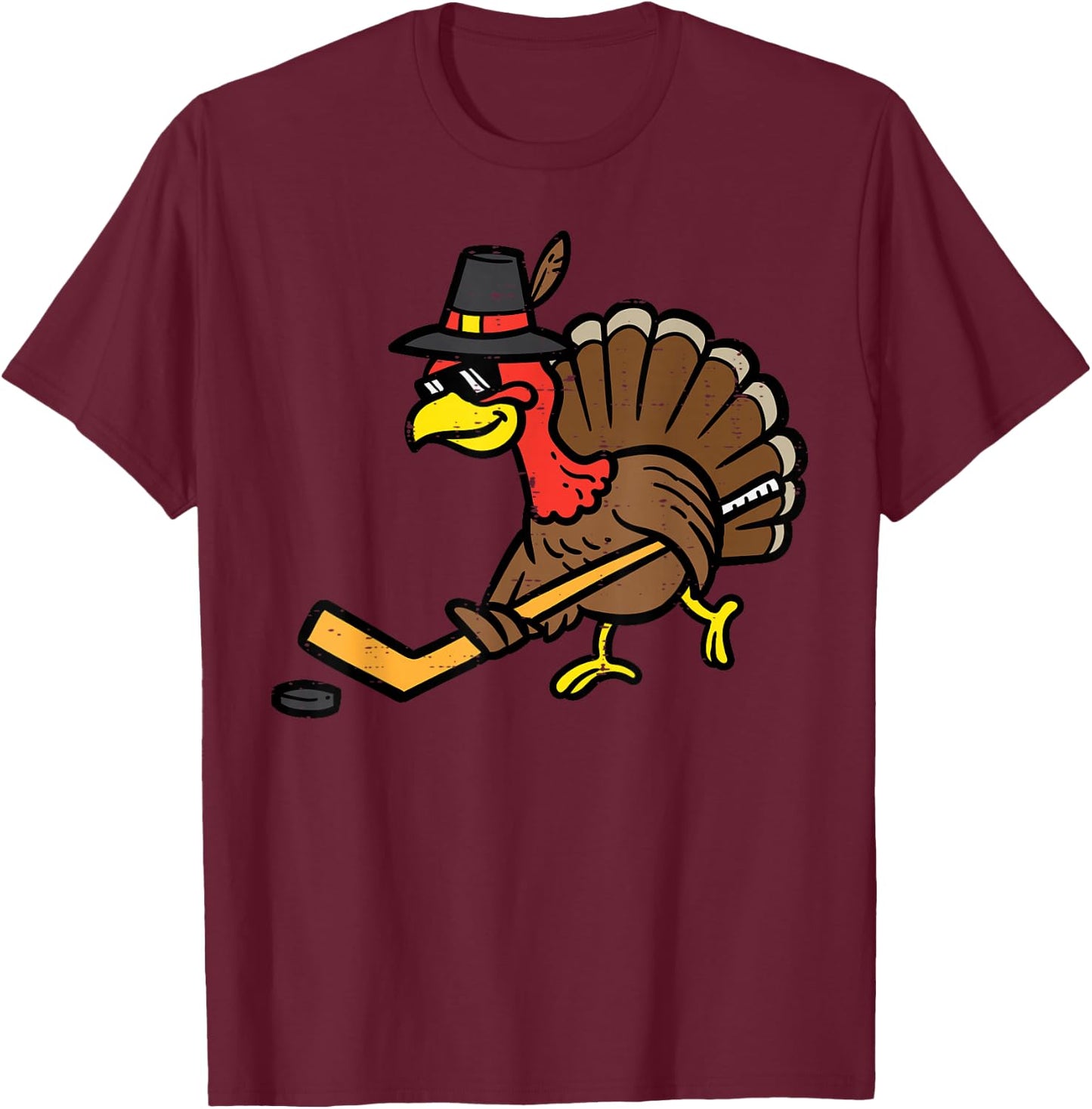 Thanksgiving Ice Hockey Turkey Day Fall Men Boys Kids Youth T-Shirt - T-Shirt | Maroon
