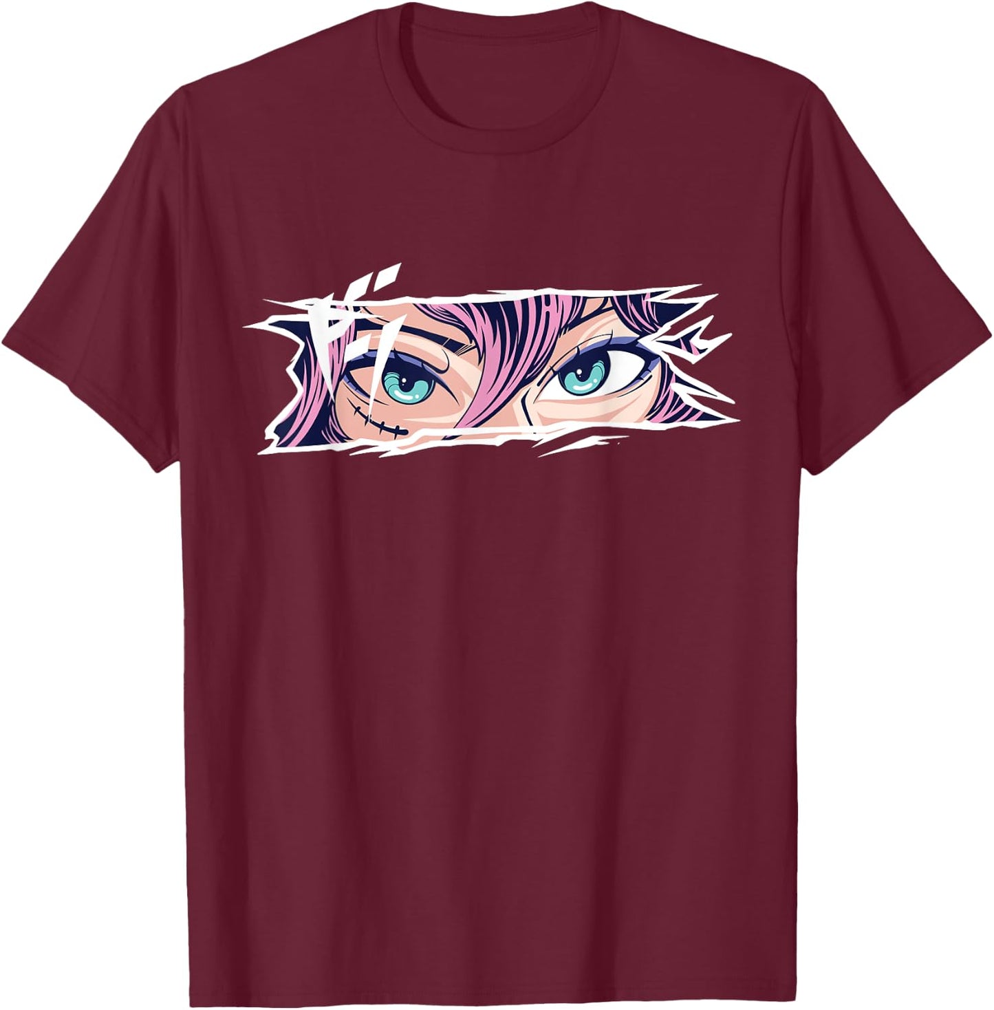Anime & Japan Culture Apparel Gifts FIDIMA Anime Eyes - -Adults & Kids - Black - Small - Short Sleeve - Cotton 65%, Polyester 35% T-Shirt - T-Shirt | Maroon