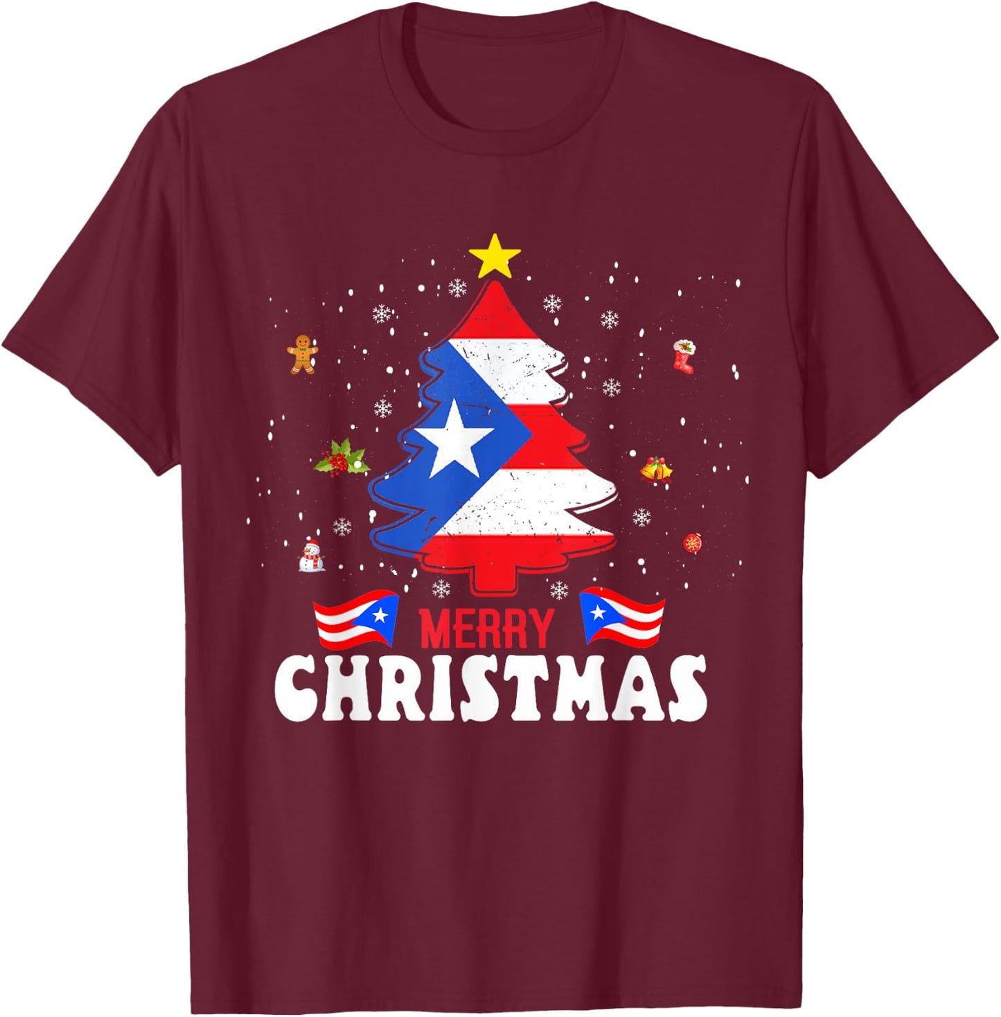 Proud Puerto Rico Flag Tree Christmas Pajamas Patrioitc Xmas T-Shirt - T-Shirt | Maroon