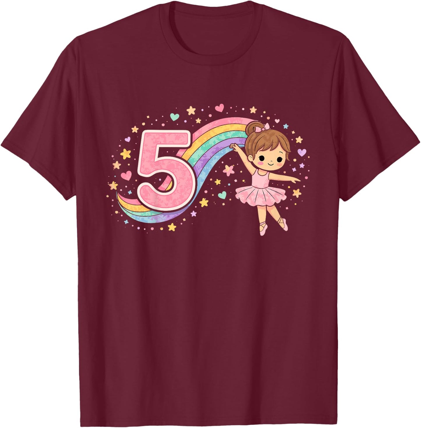 5. Geburtstag Mädchen Regenbogen Deko 5 Jahre Mädchen T-Shirt - T-Shirt | Maroon