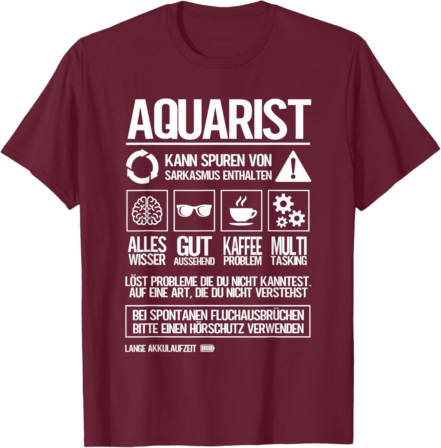 Aquarianer Aquarist , Schwarz, Cartoon Aquarium , , Erwachsene, Klein, EU, Small, Regular, Halbarm, Klassisches Halblangärmliges , Aquarium-Design T-Shirt - T-Shirt | Maroon