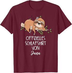 Offizielles Schlafshirt Von Jana Nachthemd Faultier T-Shirt - T-Shirt | Maroon