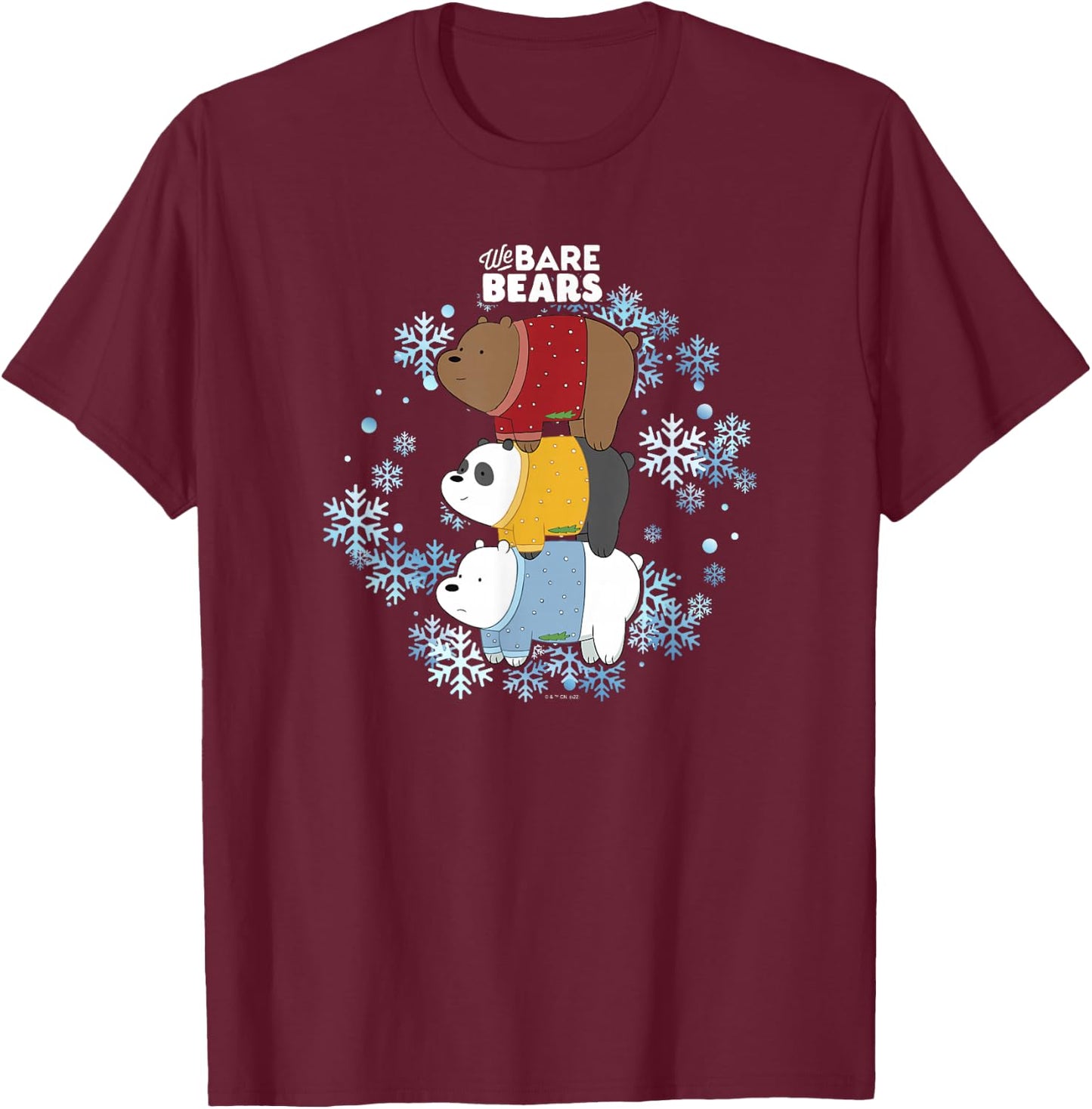 We Bare Bears Christmas Bear Squad Ugly Sweater Stack T-Shirt - T-Shirt | Maroon