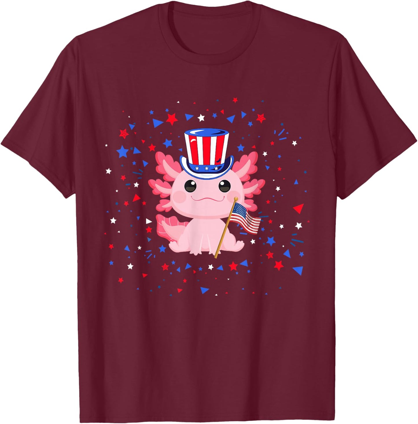 Axolotl 4th of July T-Shirt - T-Shirt | Maroon