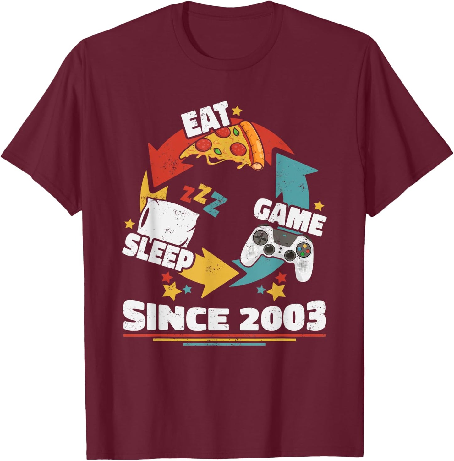 Eat Sleep Game Since 2003 Anniversaire Vintage Retro Gamer T-Shirt - T-Shirt | Maroon
