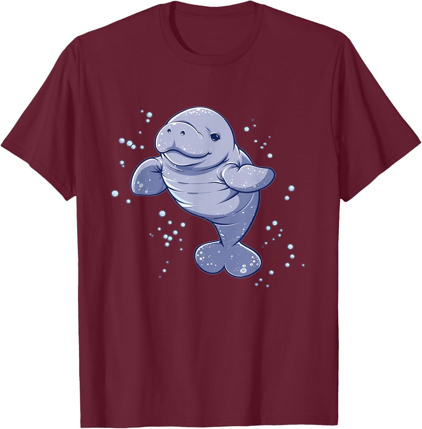 Colorful Manatee Art Cute Kids Cartoon Black U-Neck T-Shirt - T-Shirt | Maroon