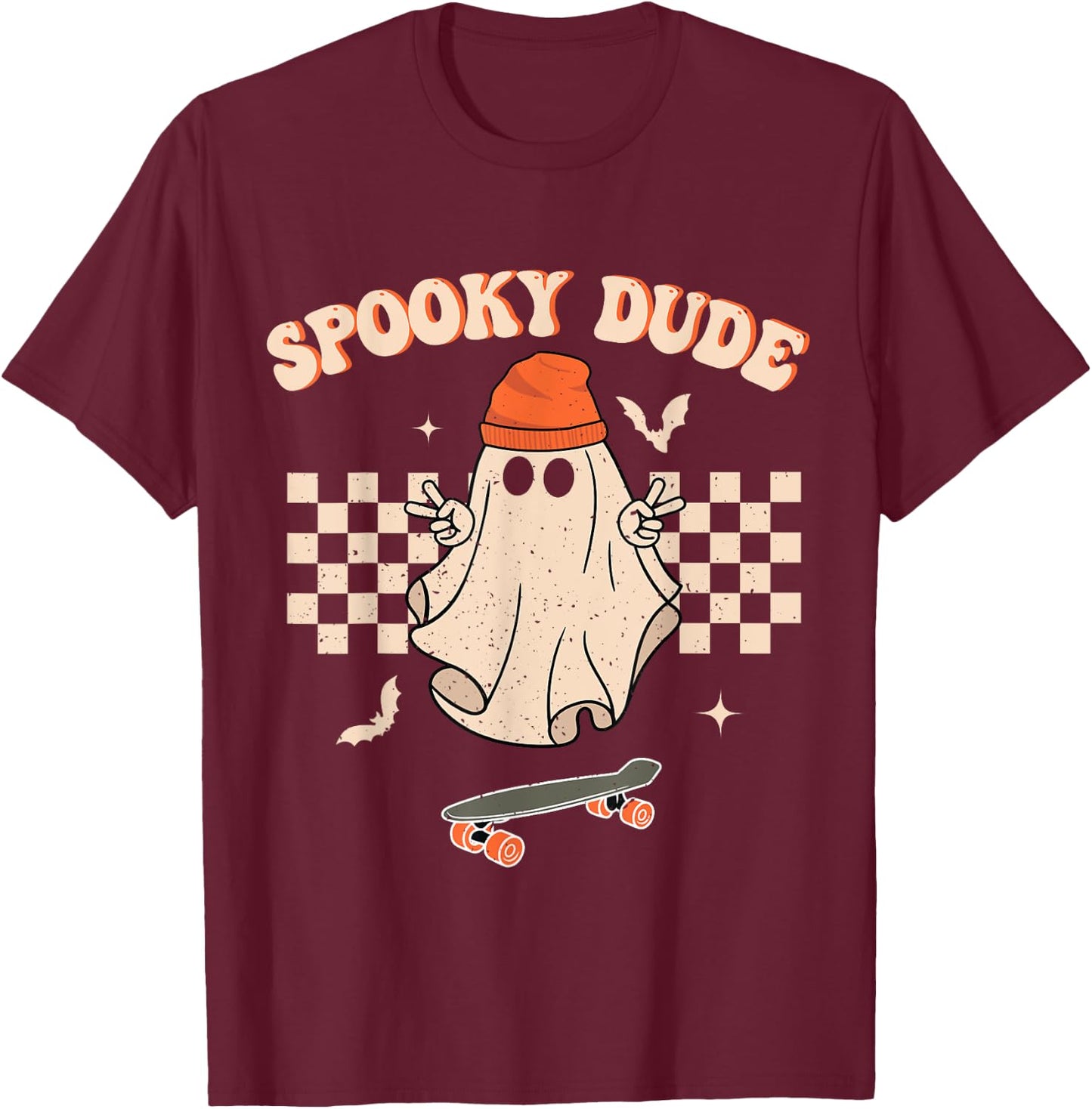 Spooky Dude Toddler Retro Groovy Hippie Halloween Cute Ghost T-Shirt - T-Shirt | Maroon